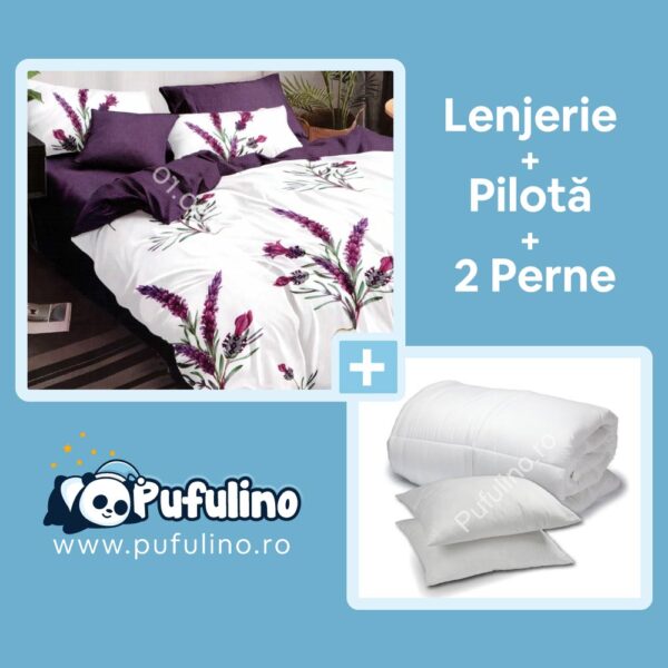 set-lenjerie-de-pat-cu-2-perne-si-pilota-flori-mov