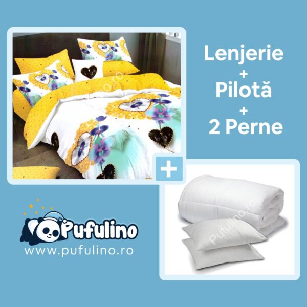 set-lenjerie-de-pat-galbena-cu-pilota-si-perne