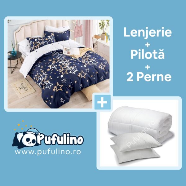 set-lenjerie-de-pat-pilota-si-perne-cu-stelute