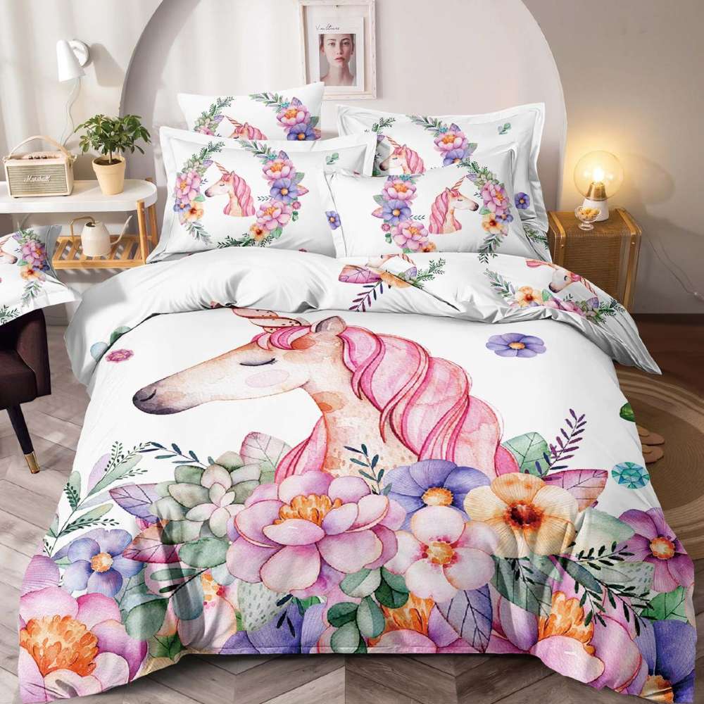 lenjerie de pat alba cu unicorni
