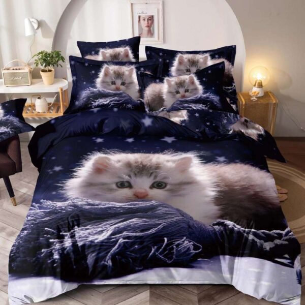 lenjerie de pat bleumarin cu pisicute