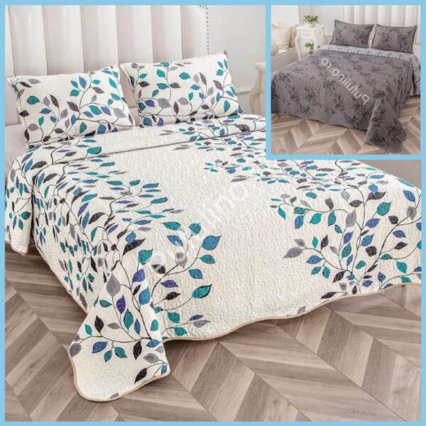 set cuvertura de pat cu doua fete alba cu flori