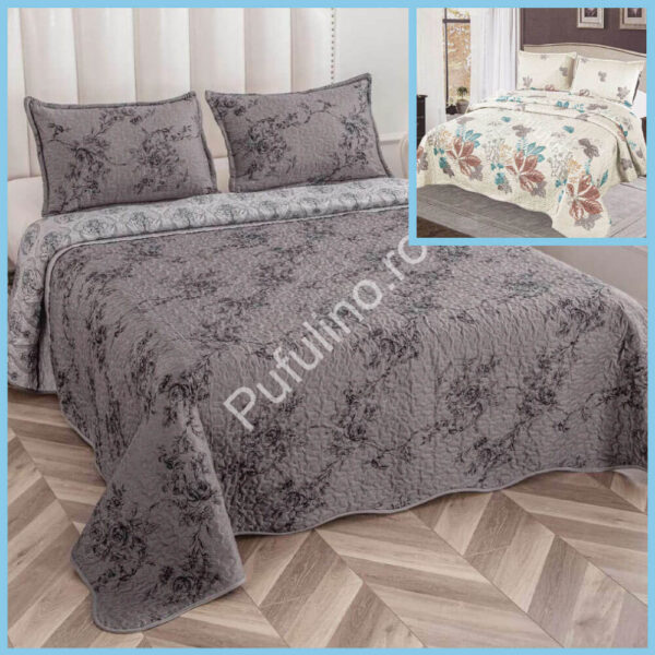 set cuvertura de pat cu doua fete gri inchis