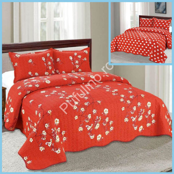 set cuvertura de pat cu doua fete rosie