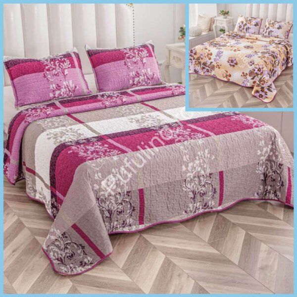 set cuvertura de pat cu doua fete roz