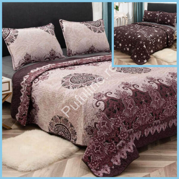 set cuvertura de pat doua fete bej abstract