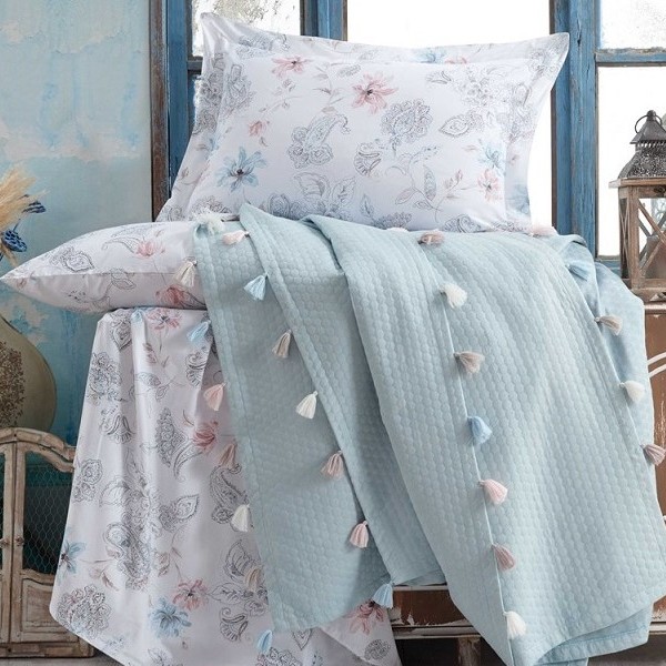 set lenjerie + cuvertura de lux fancy aqua
