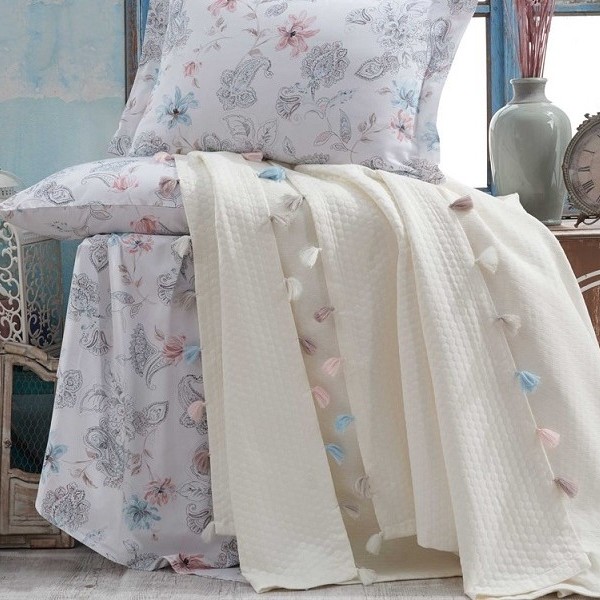 set lenjerie + cuvertura de lux fancy cream