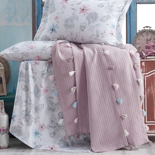 set lenjerie + cuvertura de lux fancy rose