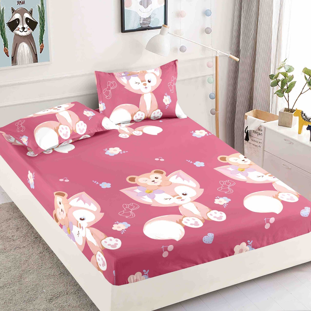 Husa de pat cu elastic pink fox Husa de pat cu elastic pink fox