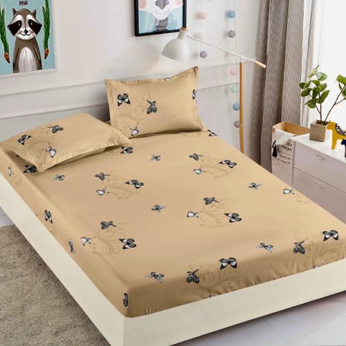 husa de pat din finet cu 2 fete de perna maro cu fluturi