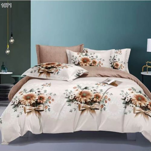 lenjerie bej cu flori maro si fundite