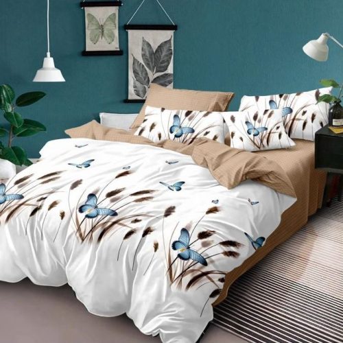 lenjerie de pat alb-maro fluturi