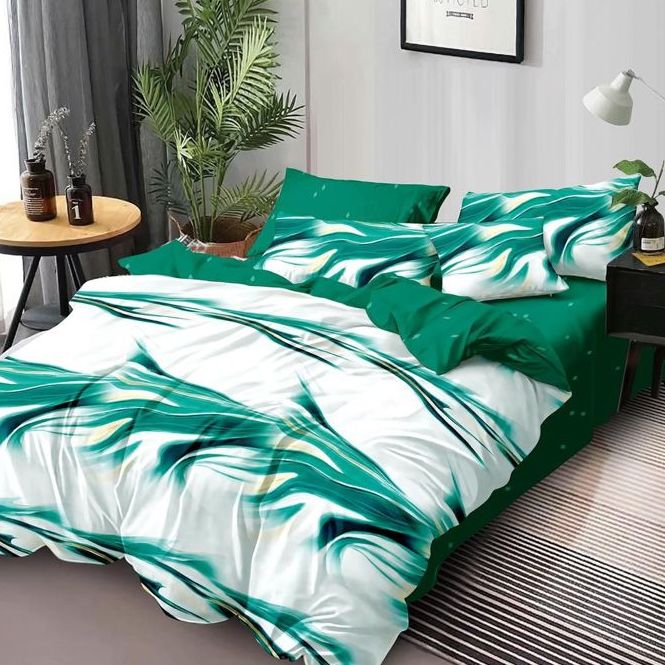 lenjerie de pat alb-verde cu model abstract