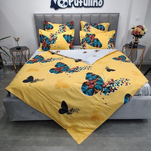 lenjerie de pat galbena cu fluturi (2)