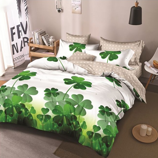 lenjerie de pat verde cu 2 fete flori noroc