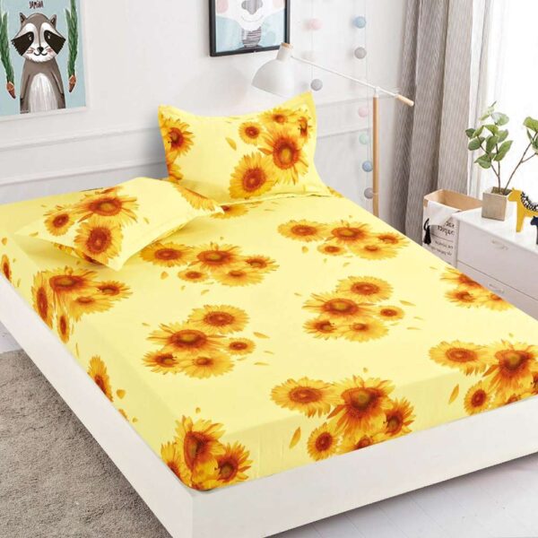 set husa de pat si perne galbena floarea soarelui