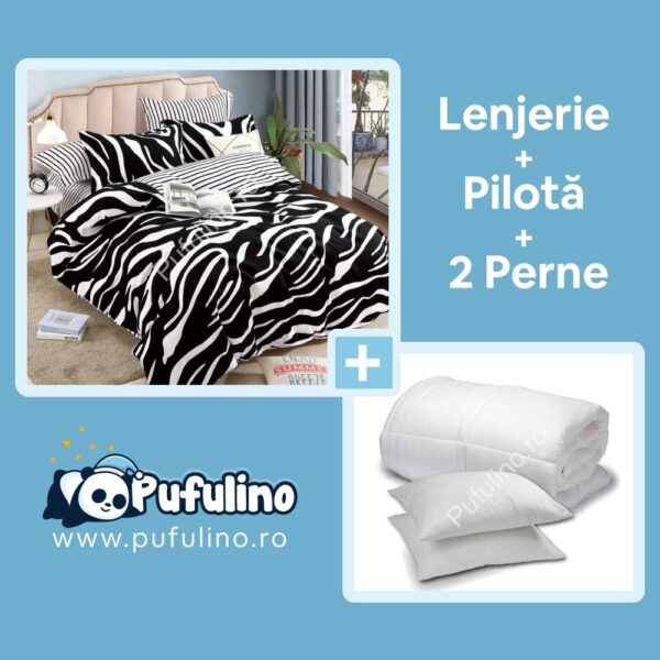 set lenjerie de pat animal print cu perna si pilota