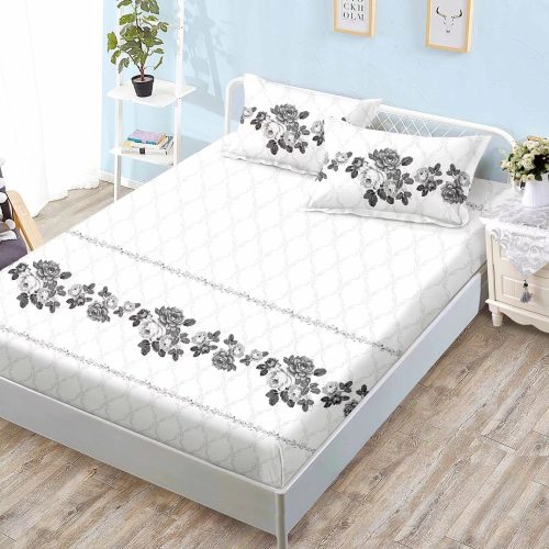 husa de pat finet alba cu trandafiri