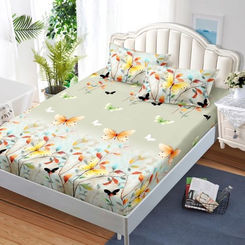 husa de pat finet multicolora cu fluturi