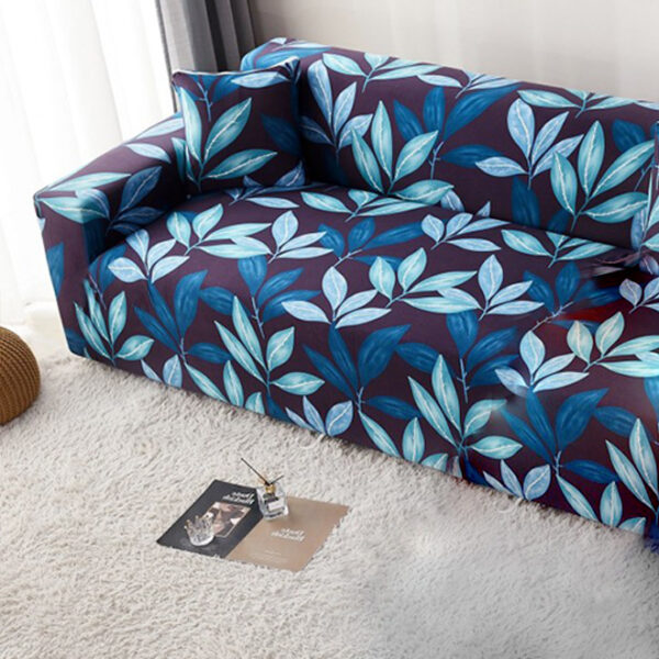 husa canapea cu frunze albastre