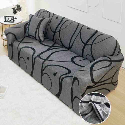 husa canapea gri cu linii negre material aproape