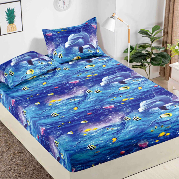 husa de pat finet albastra cu animale marine