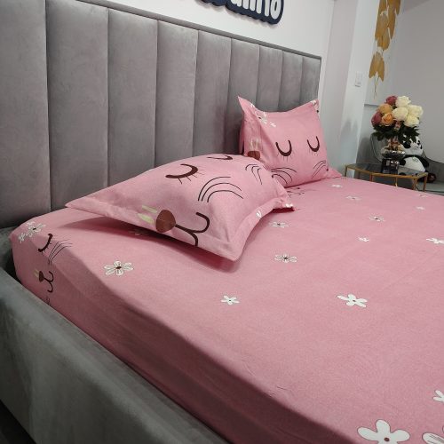 husa de pat finet cu pisicuta roz