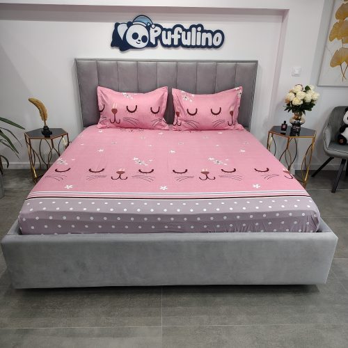 husa de pat finet cu pisicuta roz