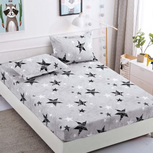 husa pat 1 persoana gri cu stelute