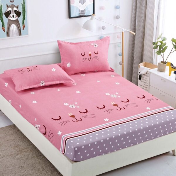 husa pat 1 persoana roz cu pisicute