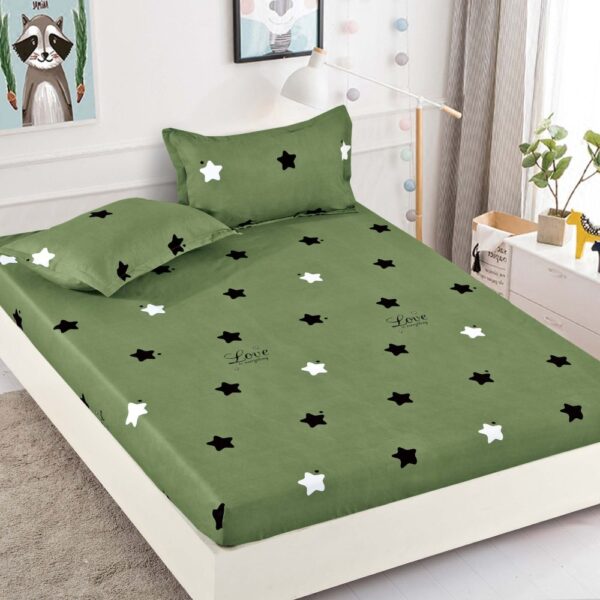 husa pat 1 persoana verde cu stelute
