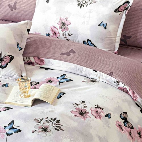 lenjerie alb roz cu fluturi colorati - aproape