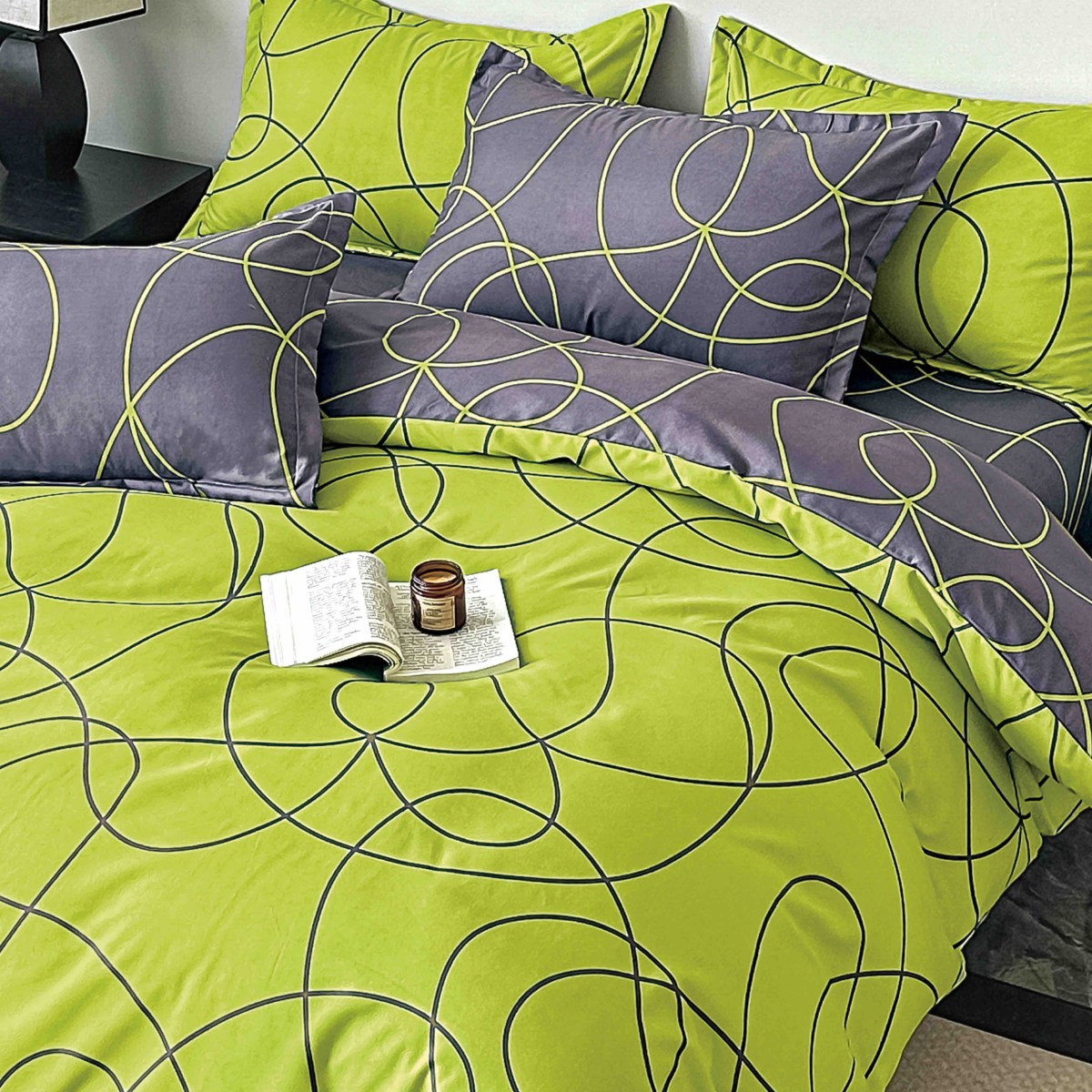 lenjerie de pat din finet verde cu dungi aproape lenjerie de pat din finet verde cu dungi aproape