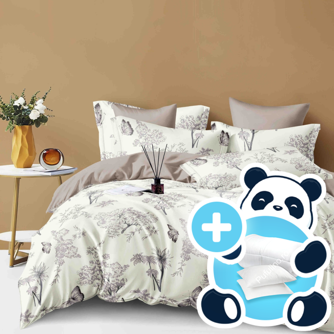 Pachet pilota, perne, lenjerie crem cu crengute Pachet pilota, perne, lenjerie crem cu crengute