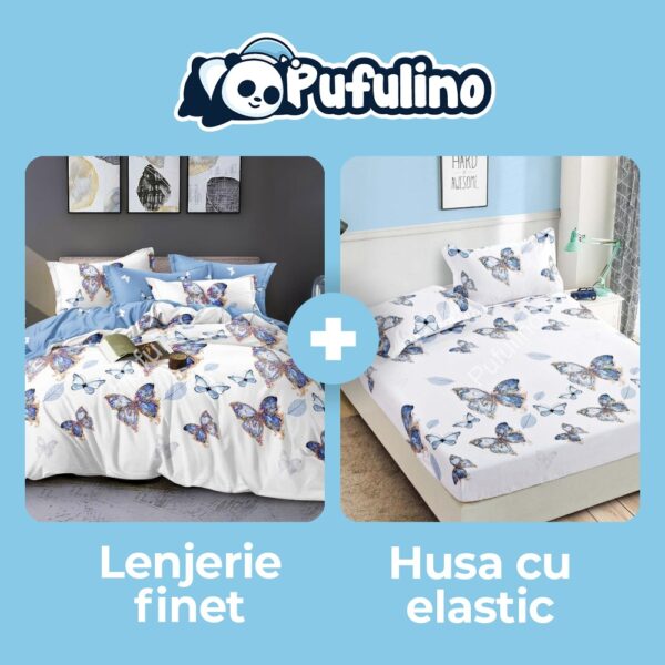 set lenjerie cu fluturi + husa de pat cu elastic
