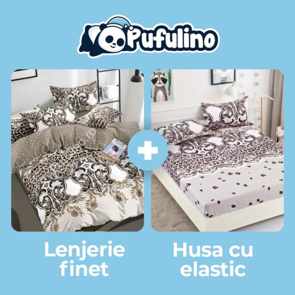 set lenjerie crem + husa de pat cu elastic