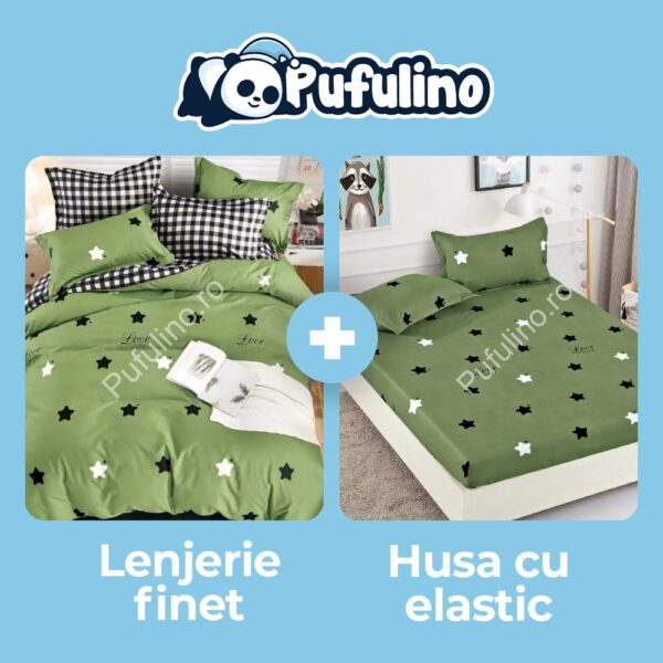 set lenjerie cu stelute + husa de pat cu elastic