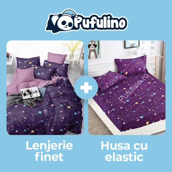 lenjerie mov + husa de pat cu elastic