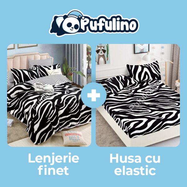 lenjerie zebra alb negru + husa de pat cu elastic