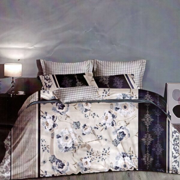 lenjerie bumbac satinat crem bleumarin