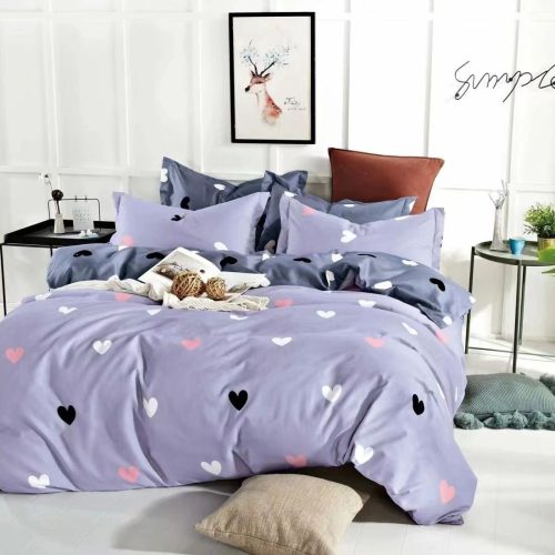 lenjerie lila cu inimioare - bumbac satinat