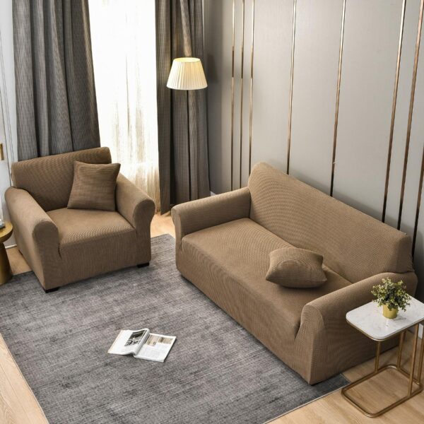 set huse canapea si fotoliu maro jacquard