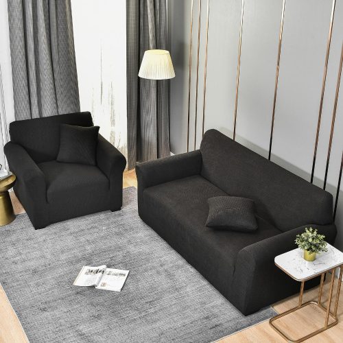 set huse canapea si fotoliu negru jacquard