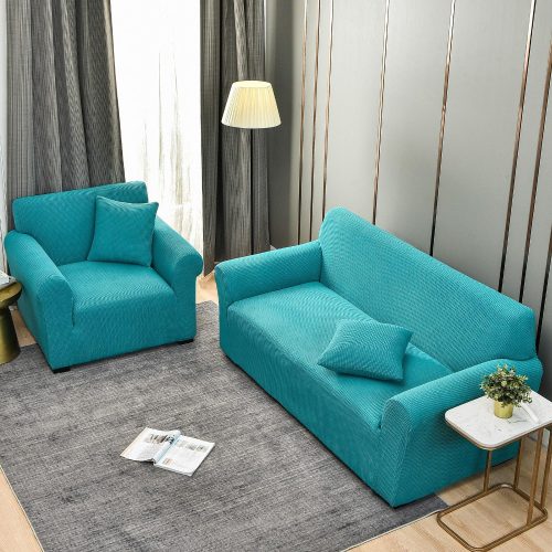 set huse canapea si fotoliu turcoaz jacquard