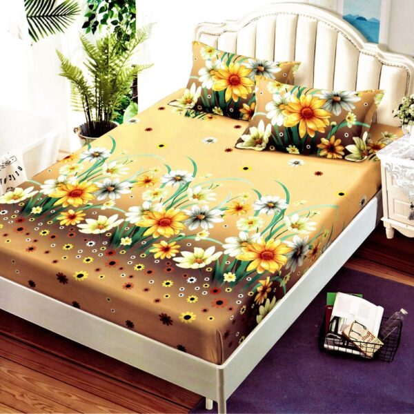 husa de pat galbena cu flori