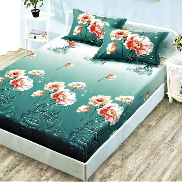 husa de pat turcoaz cu flori