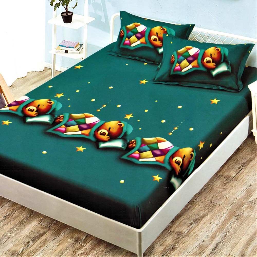husa de pat verde cu ursuleti
