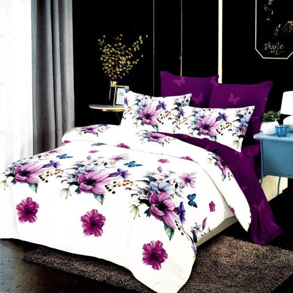 lenjerie alb-violet cu flori