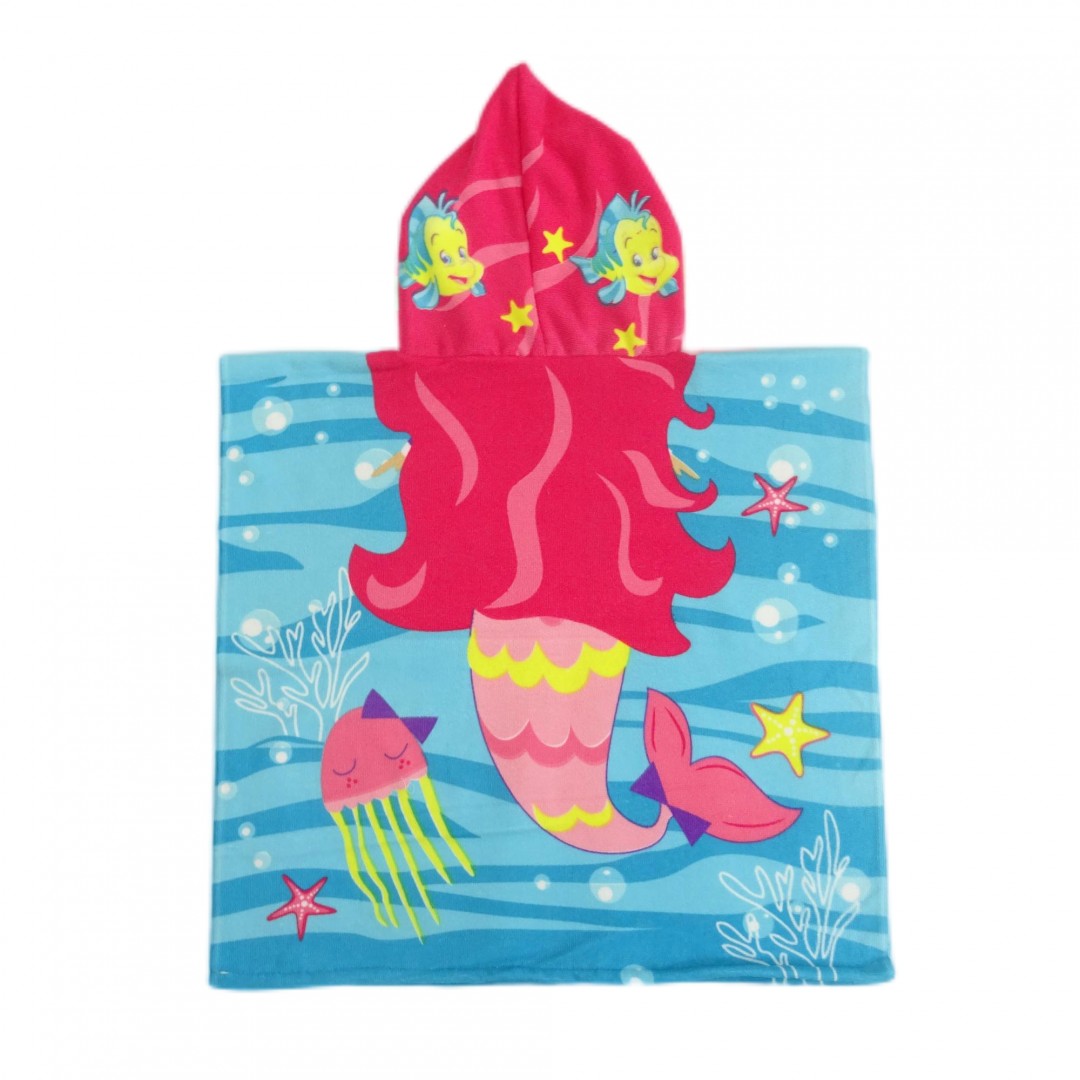 prosop de plaja copii poncho pink mermaid